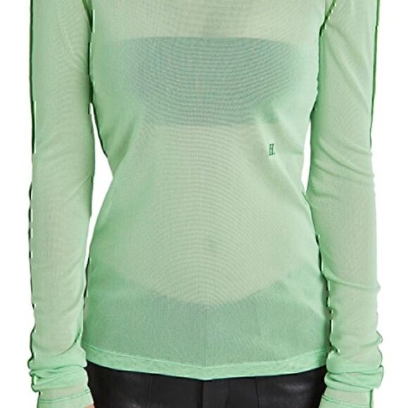 Helmut  Lang  Stretch-Mesh  Turtleneck  Top  Size  S Radiated Green  New - Picture 7 of 8